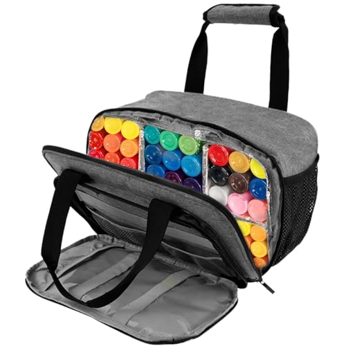 Aufbewahrungstasche Marker,Acrylfarbe Organizer mit Aluminiumfolien Innenfutter,Organizer für Acrylfarben mit Tragegriff für Pinsel und Paletten(grau) von Guniata