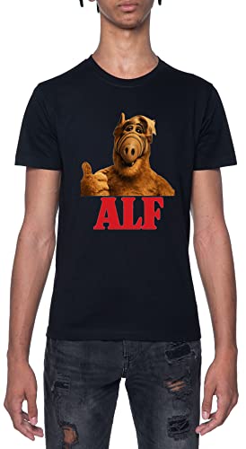 Alf Retro Thumb Up Schwarz T-Shirt Herren Mit Kurzen Ärmeln Und Rundem Hals Black Mens 4XL von Gunmant