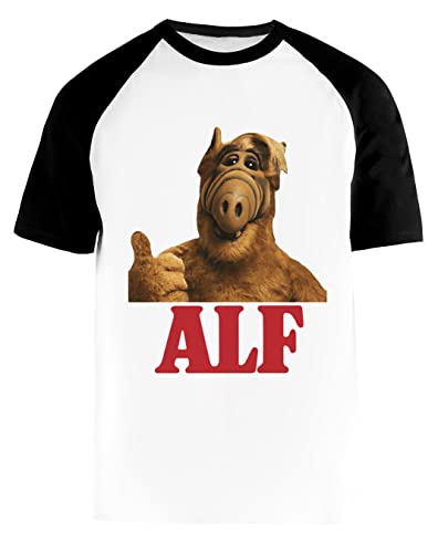 Alf Retro Thumb Up Weißes Baseball T-Shirt Herren Damen Unisex Kurze Ärmel Rundem Hals White Mens Womens L von Gunmant