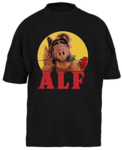 Alf Rose In Mund Schwarz Baggy T-Shirt Herren Damen Unisex Kurze Black Ärmel Mens Womens XXL von Gunmant