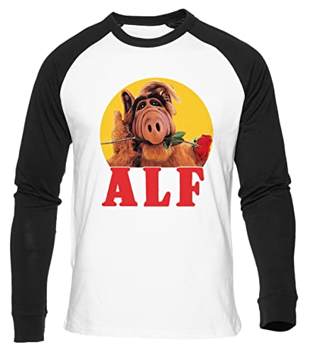 Alf Rose In Mund Weißes Baseball T-Shirt Herren Damen Unisex Langarm Rundem Hals White Mens Womens M von Gunmant