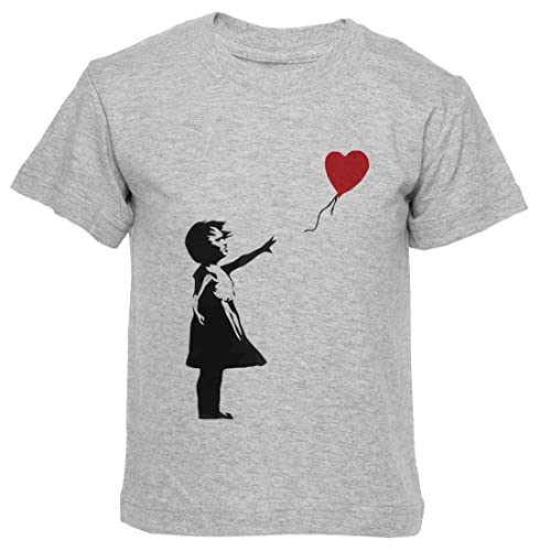 Banksy Mädchen Mit Herz Ballon Grau T-Shirt Kinder Jungen Mädchen Kurzarm Rundem Hals Grey Kids Boys Girls S von Gunmant