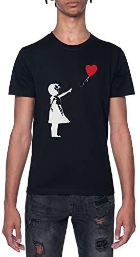 Banksy Mädchen Mit Herz Ballon Schwarz T-Shirt Herren Mit Kurzen Ärmeln Und Rundem Hals Black Mens XL von Gunmant