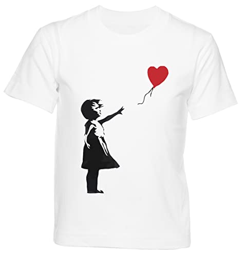 Banksy Mädchen Mit Herz Ballon Weißes T-Shirt Kinder Jungen Mädchen Kurzarm Rundem Hals White Kids Boys Girls L von Gunmant