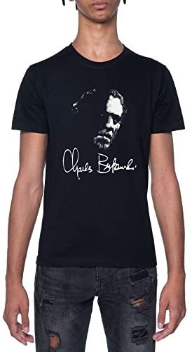 Charles Bukowski Silhouette Schwarz T-Shirt Herren Mit Kurzen Ärmeln Und Rundem Hals Black Mens XXL von Gunmant