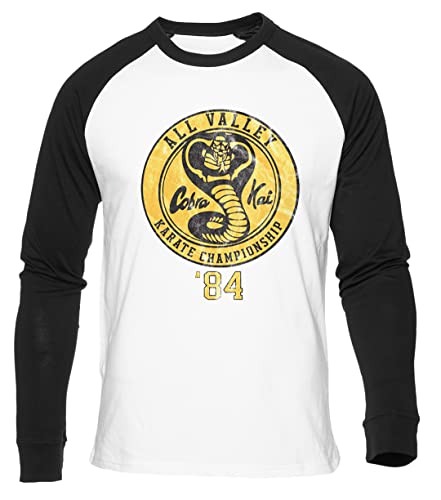 Cobra Kai All Valley Karate Championship Weißes Baseball T-Shirt Herren Damen Unisex Langarm Rundem Hals White Mens Womens XL von Gunmant