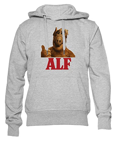 Gunmant Alf Retro Thumb Up Grauer Kapuzenpullover Herren Damen Unisex Langarm Ärmel Grey Hoodie Mens Womens L von Gunmant