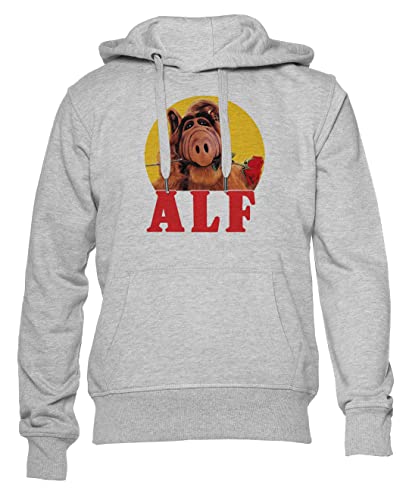 Gunmant Alf Rose In Mund Grauer Kapuzenpullover Herren Damen Unisex Langarm Ärmel Grey Hoodie Mens Womens XXL von Gunmant