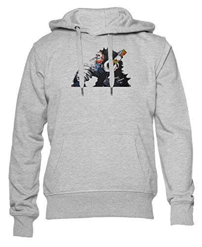 Banksy Funky AFFE Mit Kopfhörer Grauer Kapuzenpullover Herren Damen Unisex Langarm Ärmel Grey Hoodie Mens Womens XL von Gunmant
