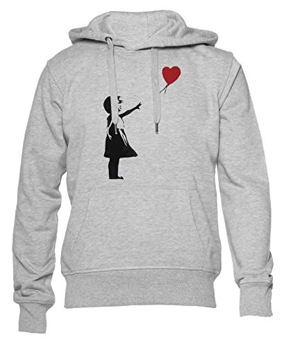 Gunmant Banksy Mädchen Mit Herz Ballon Grauer Kapuzenpullover Herren Damen Unisex Langarm Ärmel Grey Hoodie Mens Womens XL von Gunmant