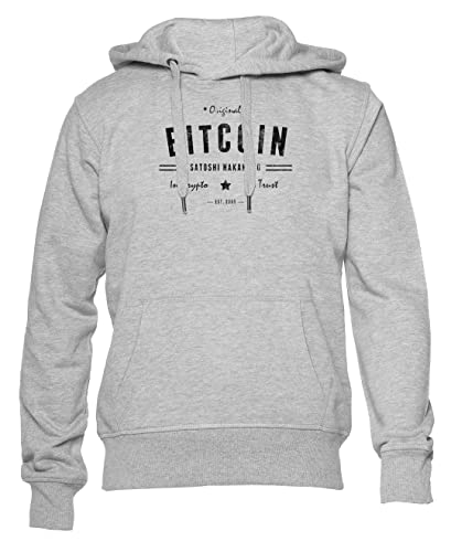 Gunmant Satoshi Nakamoto Bitcoin Grauer Kapuzenpullover Herren Damen Unisex Langarm Ärmel Grey Hoodie Mens Womens XL von Gunmant