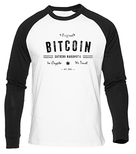 Satoshi Nakamoto Bitcoin Weißes Baseball T-Shirt Herren Damen Unisex Langarm Rundem Hals White Mens Womens M von Gunmant