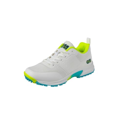 Gunn & Moore GM Cricketschuhe aus Gummi, Allrounder, atmungsaktiv, leicht, nahtlos, gestricktes Mesh-Obermaterial, zweifarbige TPU-Außensohle, erhältlich in den Größen 34-39 und 40-47, Weiß Fluro Gelb von Gunn & Moore