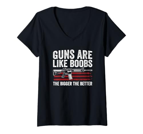 Damen Guns Are Like Boobs The Bigger The Better - Lustiges Herren-Pistole T-Shirt mit V-Ausschnitt Damen Guns Are Like Boobs The Bigger The Better - Lustiges Herren-Pistole T-Shirt mit V-Ausschnitt von Guns Are Like Boobs - Funny Gun Joke Apparel