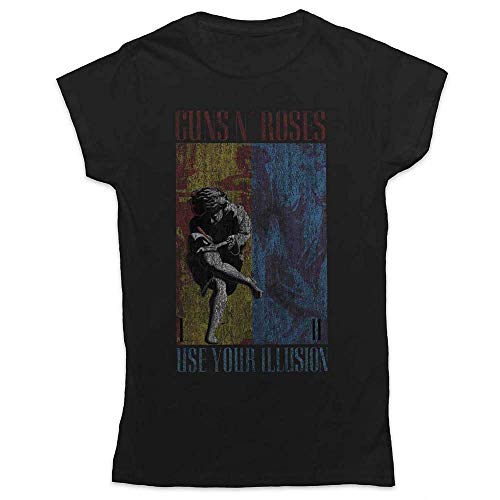 Guns N' Roses Damen Use Your Illusion T-Shirt, Schwarz (Black Black), 36 (Herstellergröße: Medium) von Guns N' Roses