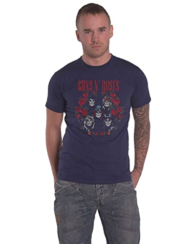 Guns N Roses T Shirt Skulls Wreath Band Logo Nue offiziell Herren Navy Blau von Guns N' Roses