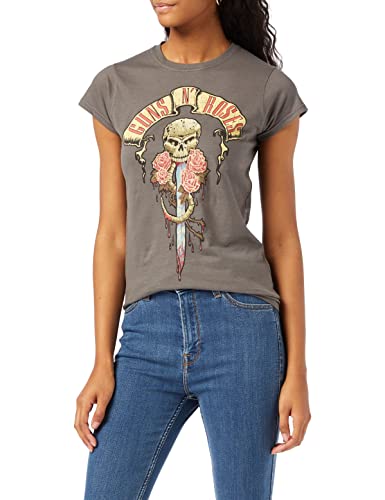 Guns & Roses Damen Guns N' Roses Dripping Dagger T-Shirt, Mehrfarbig (Grey Grey), Large von Guns & Roses