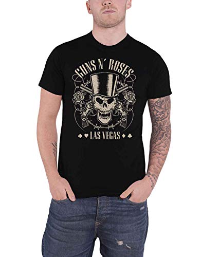 Guns N' Roses Herren Zylinder, Totenkopf und Pistolen, Las Vegas T-Shirt, Schwarz, XL von Guns N' Roses