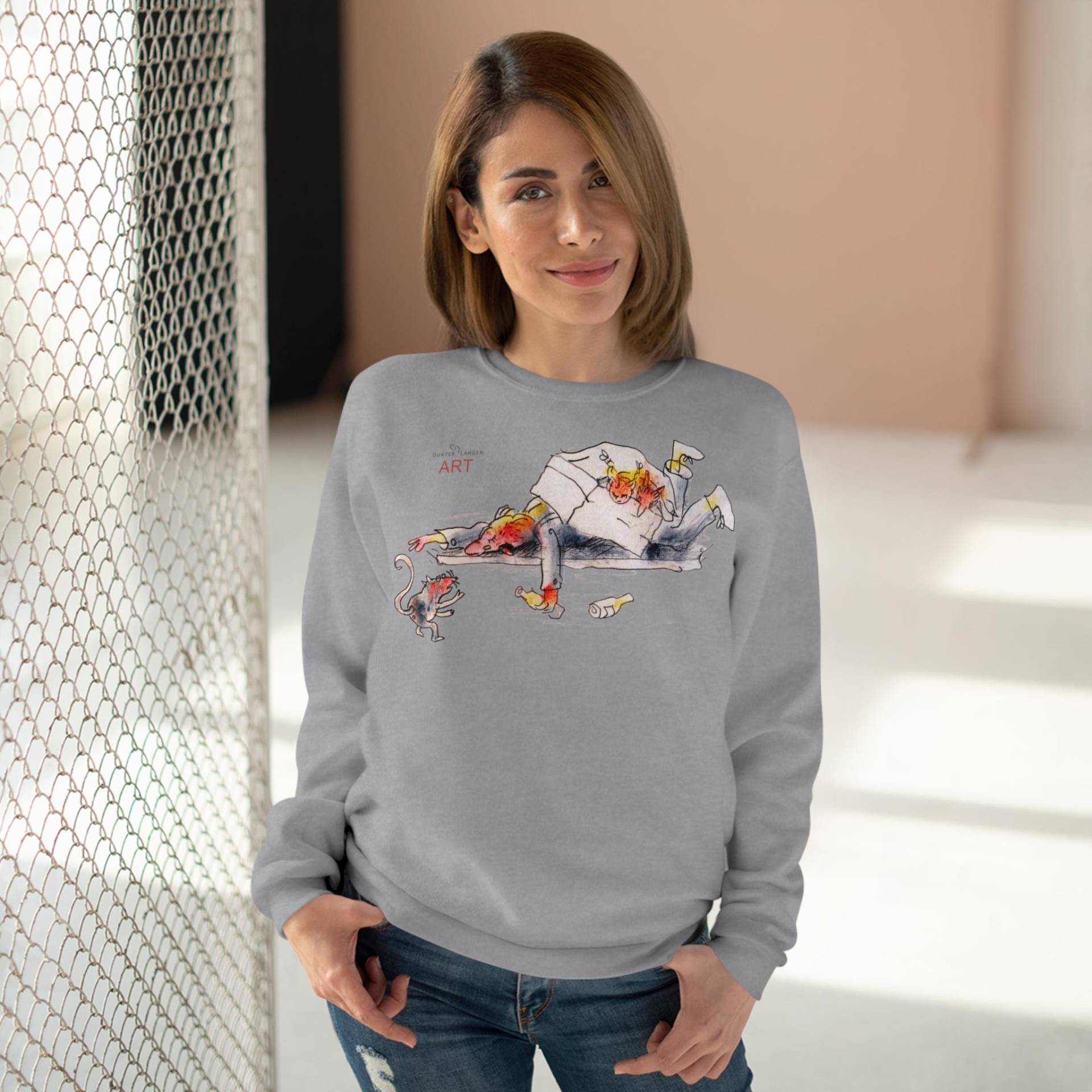 Unisex Crew Neck Sweatshirt | Eu - Cartoon Motiv Front Karambolage & Rückseite Ratte Unisex Crew Neck Sweatshirt | Eu - Cartoon Motiv Front Karambolage & Rückseite Ratte von GunterLanger