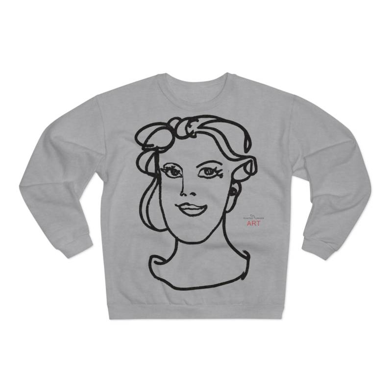 Unisex Crew Neck Sweatshirt | Eu - Gersicht Line Art Unique Motiv Front "Gia" & Rückseite Unisex Crew Neck Sweatshirt | Eu - Gersicht Line Art Unique Motiv Front "Gia" & Rückseite von GunterLanger