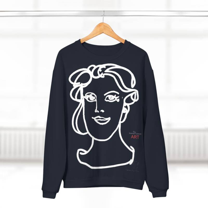 Unisex Crew Neck Sweatshirt | Eu - Gesicht Pop Art Unique Motiv Front "Gia" & Rückseite | Weiß von GunterLanger