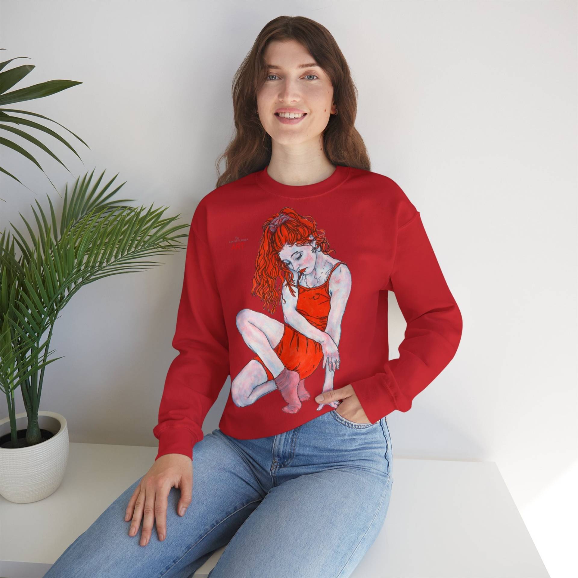Unisex Heavy Blend™ Crewneck Sweatshirt - Pop Art Figurativ Moderne Schiele Unique Motiv Front "Julia" & Rückseite von GunterLanger