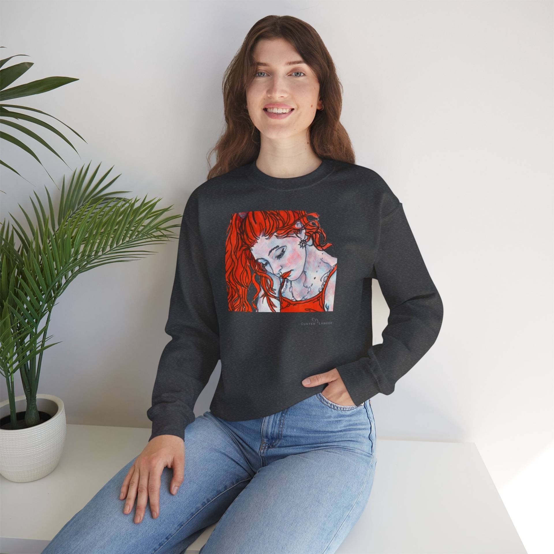Unisex Heavy Blend™ Crewneck Sweatshirt - Pop Art Figurativ Moderne Unique Extravagant Motiv Front "Julia" & Rückseite von GunterLanger