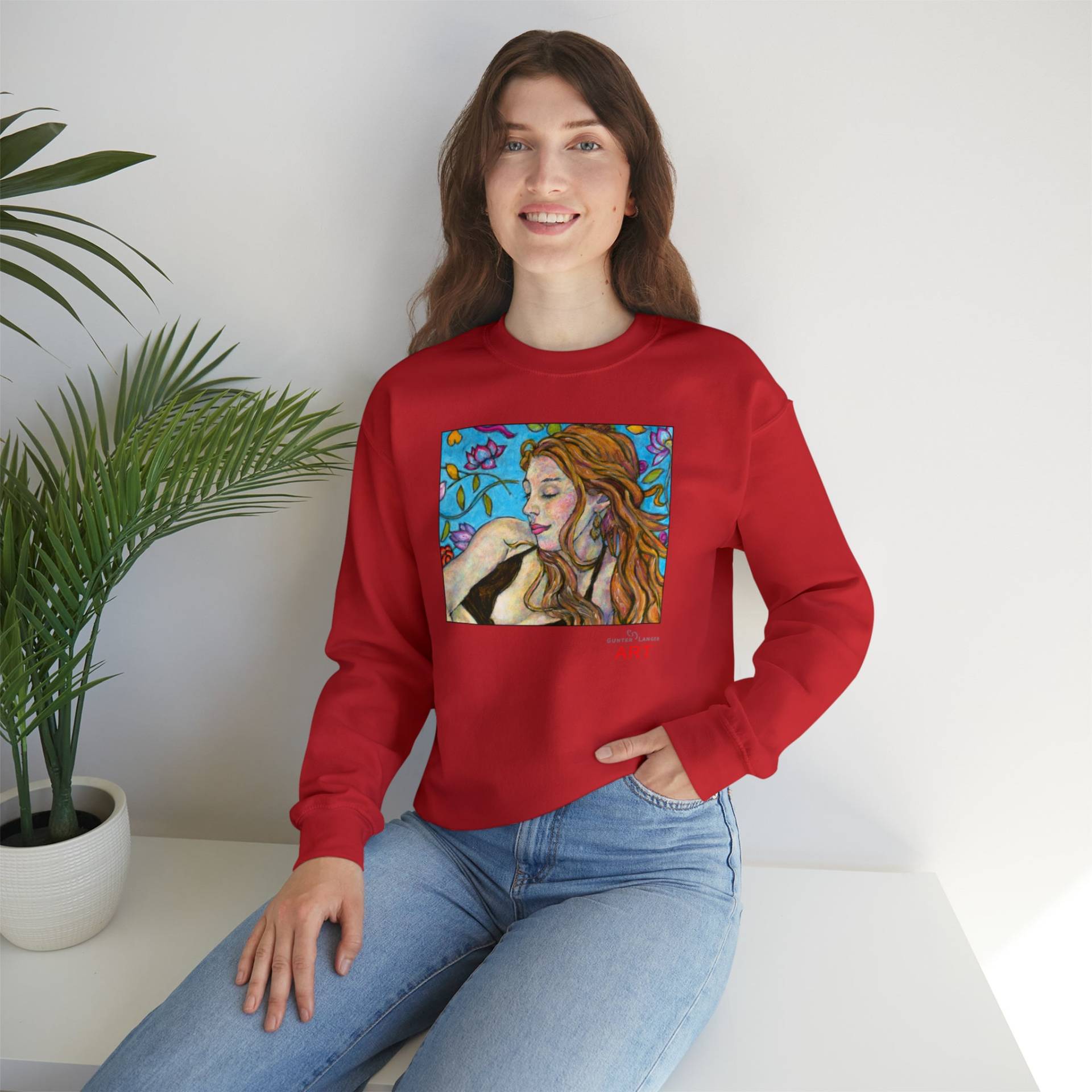 Unisex Heavy Blend™ Crewneck Sweatshirt - Popart Klimt Unique Motiv "Ida" | Ausschnitt & von GunterLanger