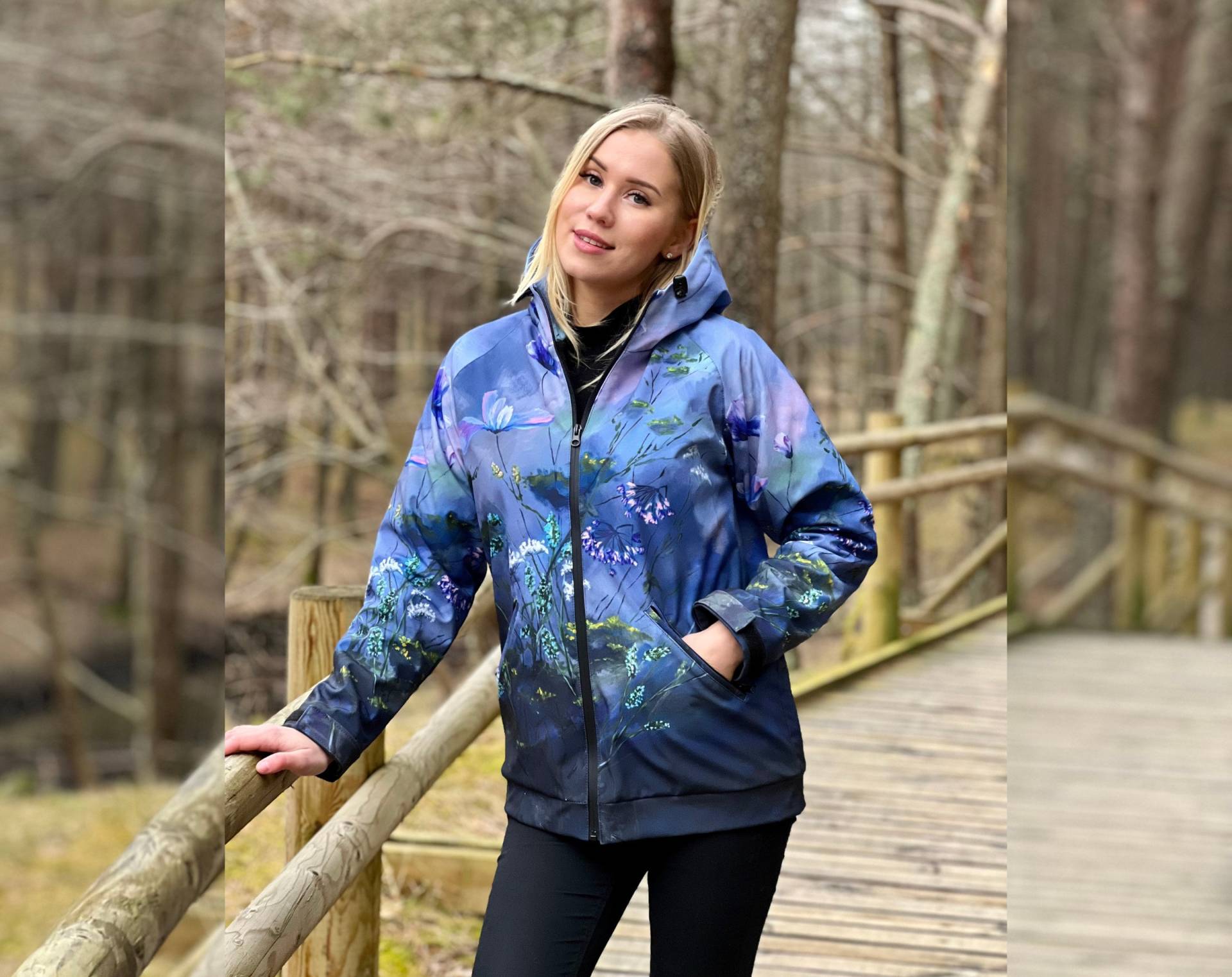 Floral Bedruckte Jacke, Softshell Fitness Warme Winterjacke, Damen Regenjacke, Sportbekleidung, Oberbekleidung, Plus Größe, Guntina von Guntina