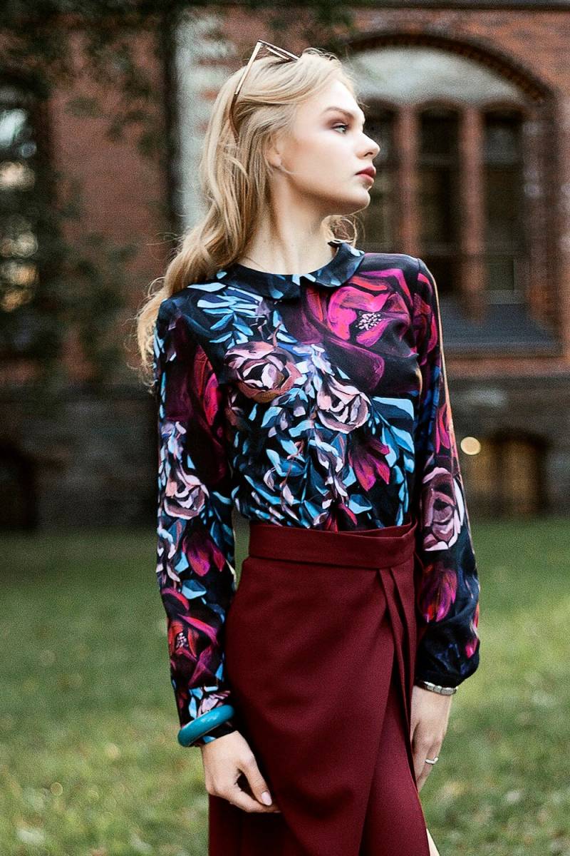 Frauen Bluse, Bunte Plus Größe Oversize Kleidung, Kragen Kunst Blumen Boho Bluse von Guntina