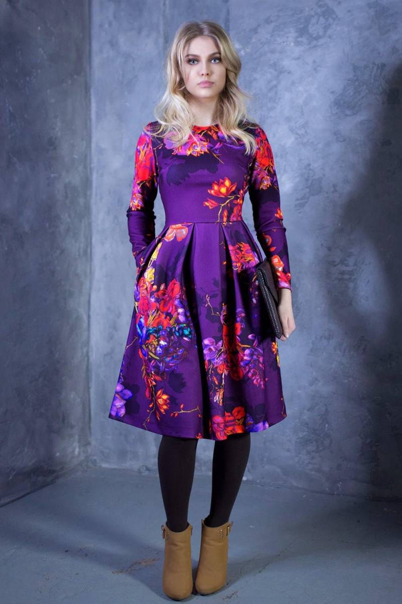 Lila Kleid, Ballkleid, Langarmkleid, Brautjungfer Boho Kleidung, Blumenkleid, Trendiges Übergroßes Kleid von Guntina