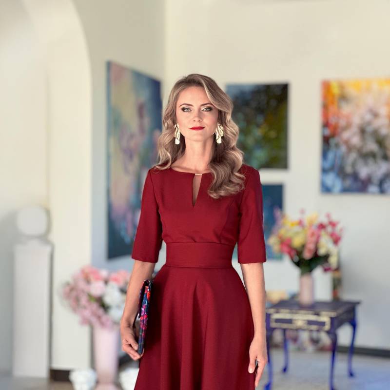 Plus Size Abendkleid Tellerrock, V-Ausschnitt Aus Polyester von Guntina