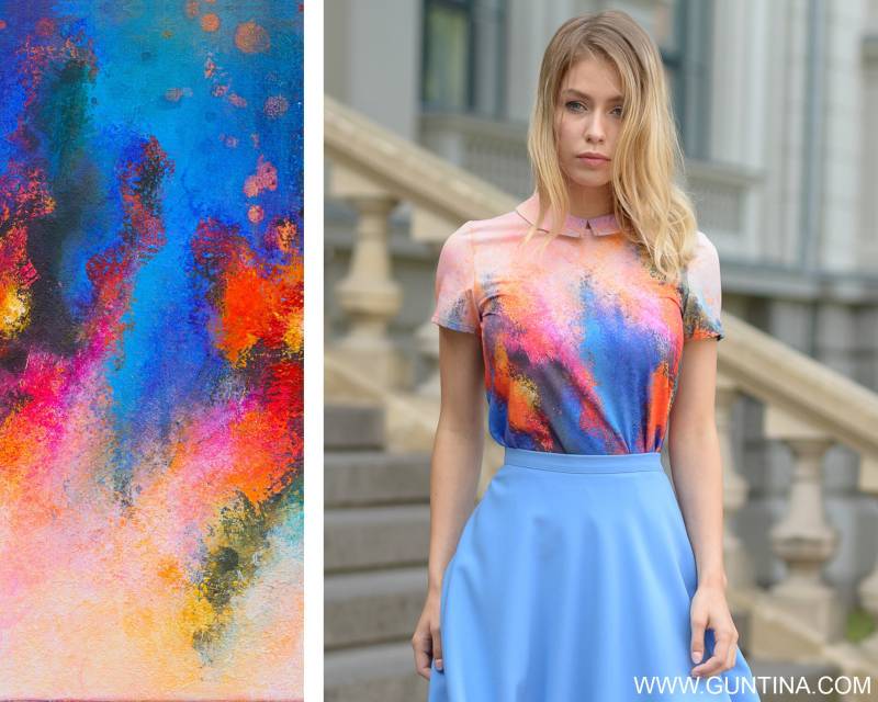 Sommertop, Tie Dye Kleidung, Kurzärmliges Top, Boho Plus Size Übergroßes Maxi Abstraktes Gedrucktes Top von Guntina