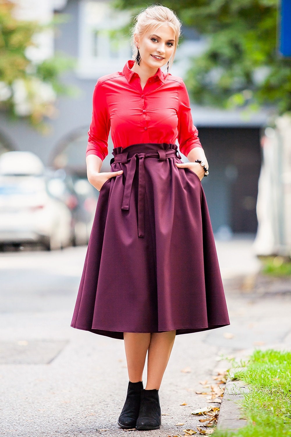 Trauben Rock, Frauen Hohe Taille Herbst A-Linie Eleganter Kleidung in Übergröße, Business Rock Übergröße von Guntina