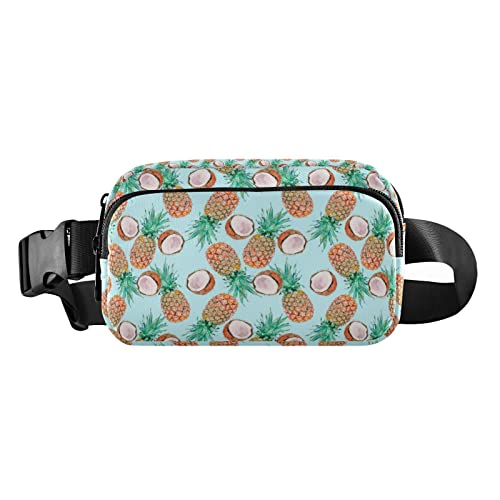 Ananas-Kokosnuss-Bauchtasche für Damen und Herren, Gürteltasche, Crossbody-Taschen mit verstellbarem Riemen, Mini-Hüfttasche für Workout, Laufen, hellblau, Maschinenwäsche, 8 x 6.5 x 2.3 Inches, Bauchtasche von GuoChe