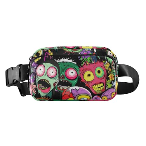 Bunte Monstergesichter Halloween trendige Crossbody-Tasche Hüfttasche für Damen, Herren, Teenager, Mehrzweck von GuoChe
