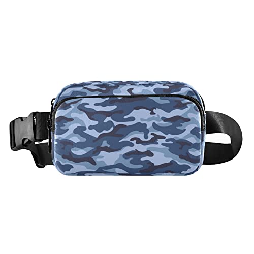 Camouflage-Bauchtasche für Damen und Herren, Gürteltasche, Crossbody-Taschen mit verstellbarem Riemen, Mini-Hüfttasche für Workout, Laufen, Blau / Marineblau, Maschinenwäsche, 8 x 6.5 x 2.3 Inches, Bauchtasche von GuoChe