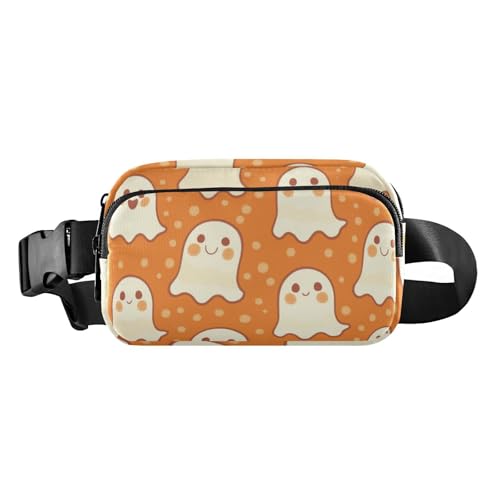 Cheerful Ghosts on Orange Halloween Modische Hüfttasche Crossbody Tasche für Damen Herren Teenager von GuoChe