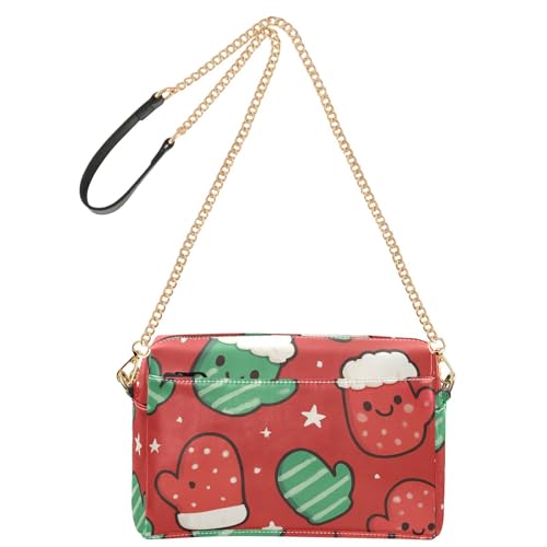 Crossbody-Taschen für Damen, veganes Leder, Geldbörse, Reißverschluss, Damen-Schulterhandtaschen, Weihnachts-Fäustlinge, roter Hintergrund von GuoChe