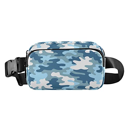 Grau-blaue Camouflage-Bauchtasche für Damen und Herren, Gürteltasche, Crossbody-Taschen mit verstellbarem Riemen, Mini-Hüfttasche für Workout, Laufen, Maschinenwäsche, 8 x 6.5 x 2.3 Inches, Bauchtasche von GuoChe