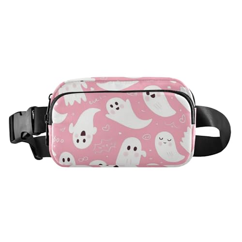 Gürteltasche für Damen, Herren, Teenager, wasserdicht, Motiv: weiße Geister, rosa Hintergrund, Halloween, modisch von GuoChe