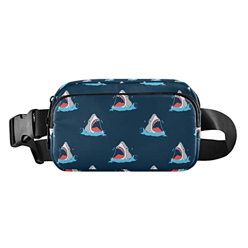 Gürteltasche für Damen und Herren, Marineblau mit Hai-Muster, Gürteltasche, Crossbody-Taschen mit verstellbarem Riemen, Mini-Hüfttasche für Workout, Laufen, Maschinenwäsche, 8 x 6.5 x 2.3 Inches, Bauchtasche von GuoChe