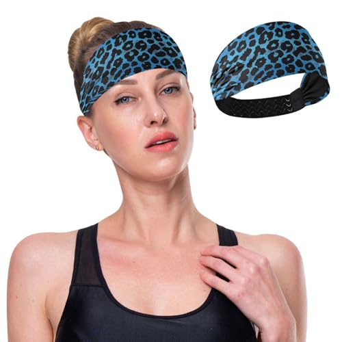 GuoChe Blau-schwarzes Leopardenmuster, rutschfestes Sport-Stirnband, elastisches Schweißband für athletische Sportarten, Volleyball, Fitnessstudio, Workouts von GuoChe