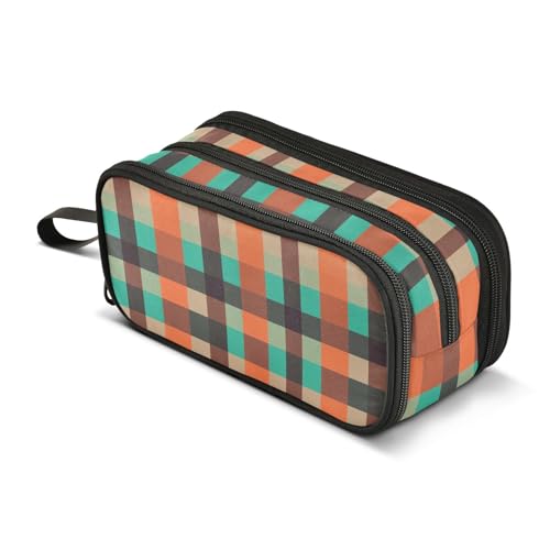 GuoChe Buffalo Karomuster Orange Grün Nylon Große Kapazität Kunst Federmäppchen Schreibwaren Organizer für Büro Kinder von GuoChe