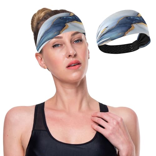 GuoChe Damen-Stirnbänder, Marmor, Weiß, Marineblau, feuchtigkeitsableitend, elastischer Kopf für Damen, zum Waschen von Gesicht, Make-up, Tennis, Fußball von GuoChe