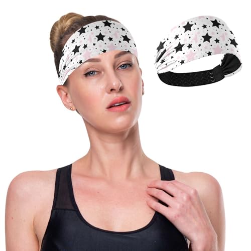 GuoChe Dreamy Black Stars Feuchtigkeitsableitende Stoff-Stirnbänder für Damen, elastischer Kopf für Damen, zum Waschen des Gesichts, Fitnessstudio, athletisch, Sport, Radfahren von GuoChe