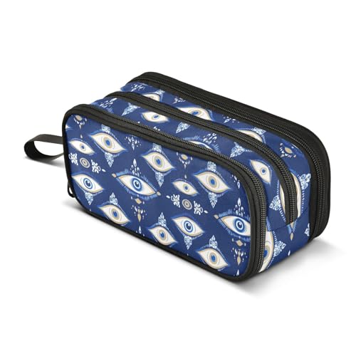 GuoChe Evil Eye Magic Blue Nylon Large Zipper Pencil Bag Big Capacity Pencil Case Stationery Bag for Middle School Teen von GuoChe