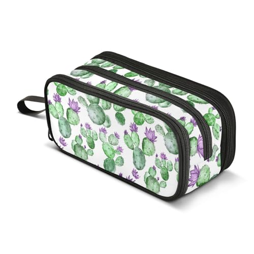 GuoChe Federmäppchen mit Aquarell-Kakteen und Blumen, Nylon, große Kapazität, Federmäppchen für Teenager, Schreibwaren-Tasche für Mittelschule, Lehrer von GuoChe