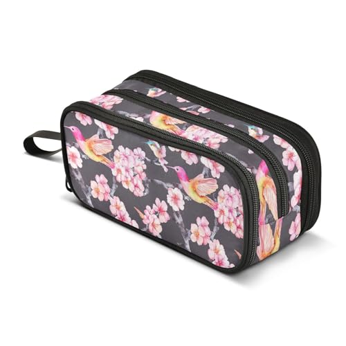 GuoChe Federmäppchen mit Blumen-Kolibris, Nylon, großes Fassungsvermögen, Federmäppchen mit Reißverschluss, Schreibwaren-Organizer für adrette Schule und Teenager von GuoChe