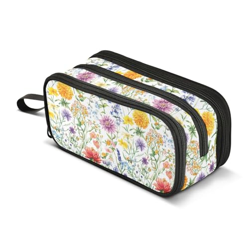 GuoChe Federmäppchen mit niedlichem Frühlingsblumen, rustikal, weiß, Nylon, Reißverschluss, großes Fassungsvermögen, Federmäppchen für Mädchen, Schule, Schreibwaren für elementare Preppy von GuoChe